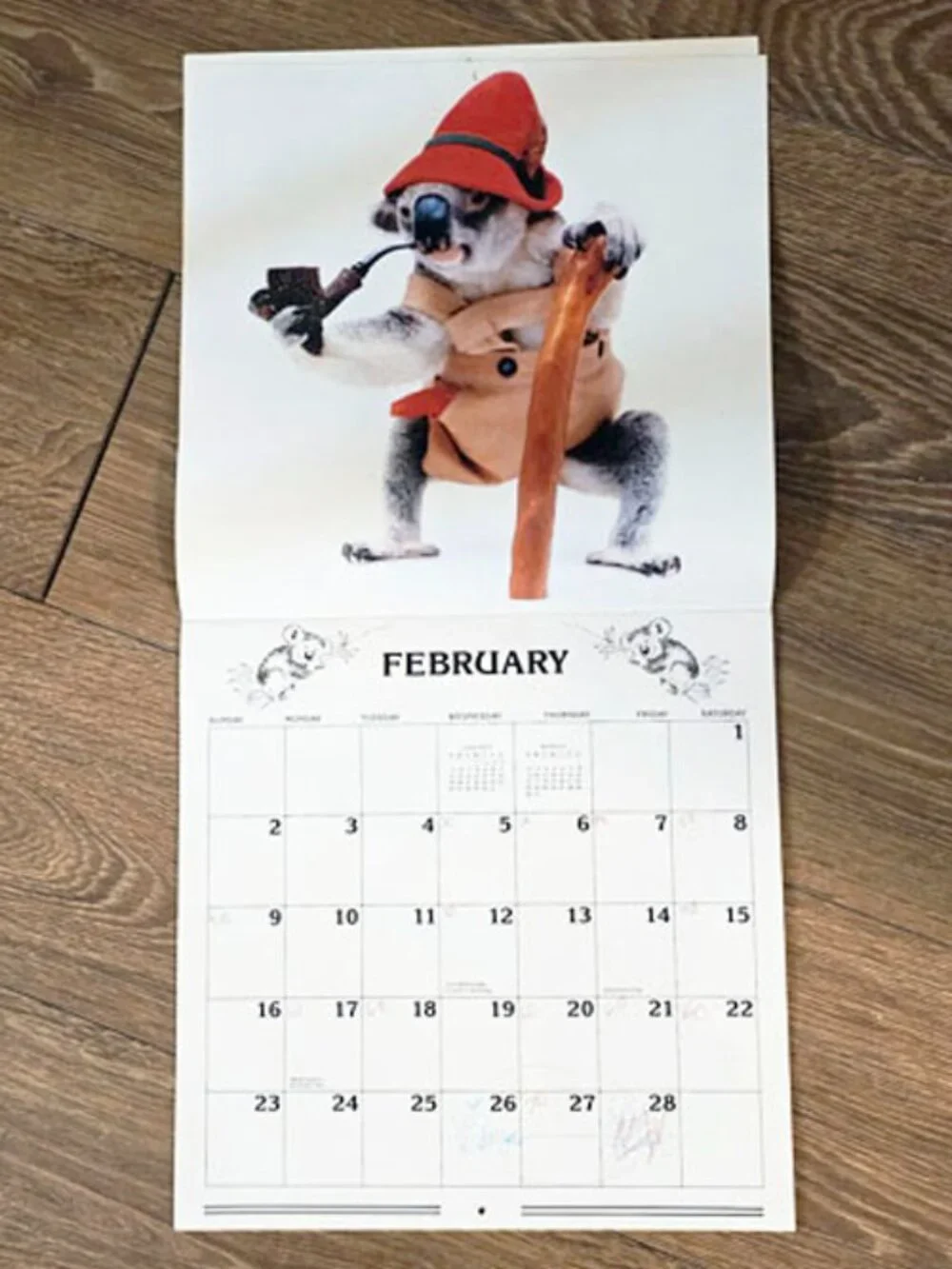 Qantas Sydney the Koala Calendar 1986 Vintage 80s Australia Airline Art Cute!
